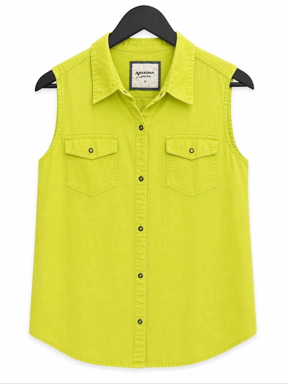Arizona Jeans Neon Cotton Sleeveless Snap Front Blouse Sz XL